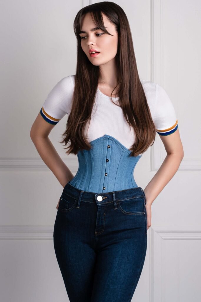denim waspie corset
