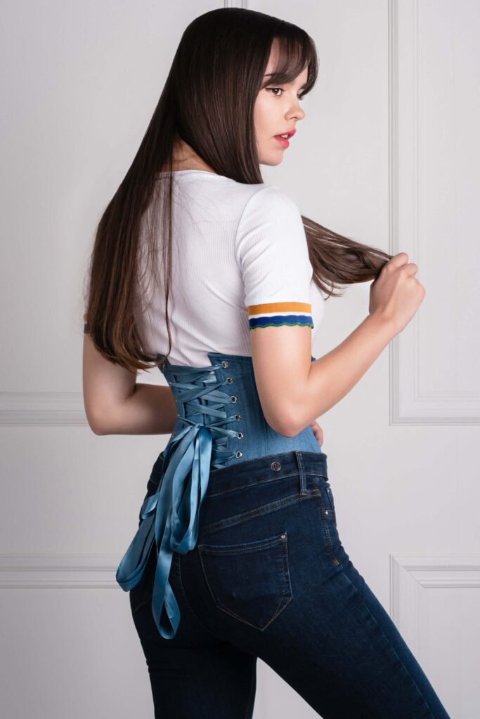 denim waspie corset