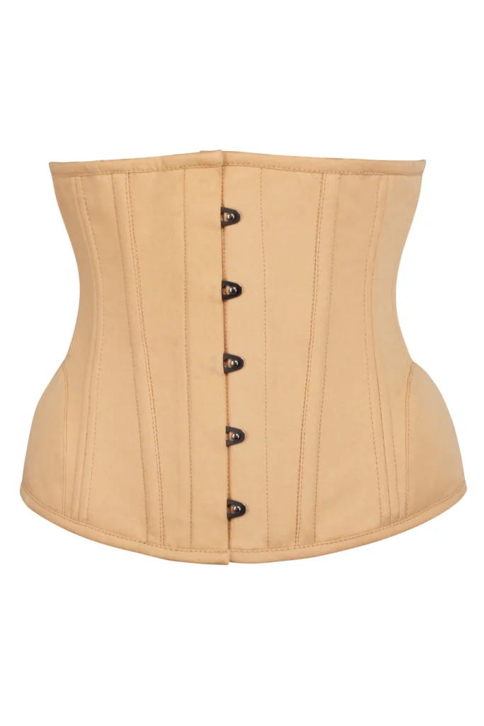 Underbust Waist Trainer In Beige Cotton Twill with Curved Hem