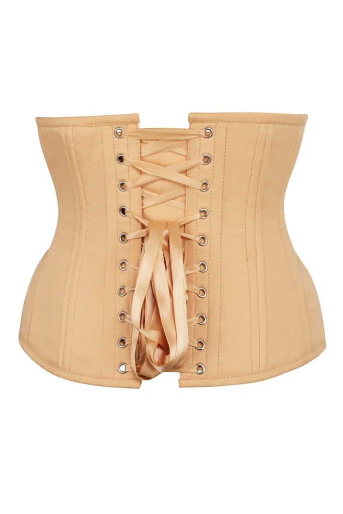 Underbust Waist Trainer In Beige Cotton Twill with Curved Hem