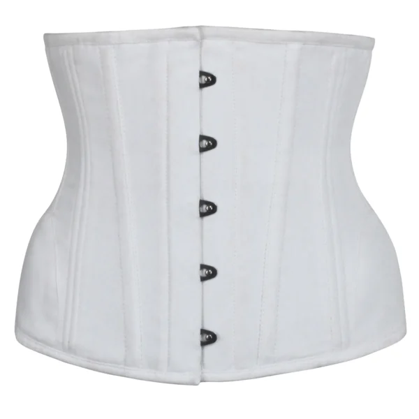 Underbust Waist Trainer in White Cotton Twill with Curved Hem