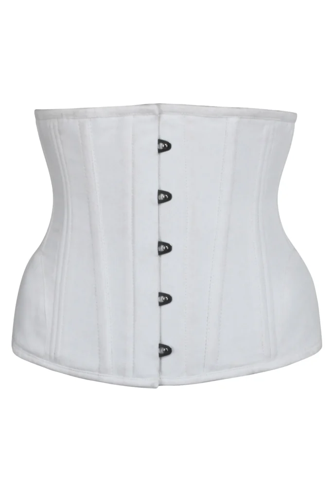Underbust Waist Trainer in White Cotton Twill with Curved Hem