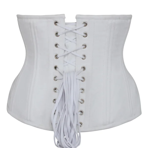Underbust Waist Trainer in White Cotton Twill with Curved Hem