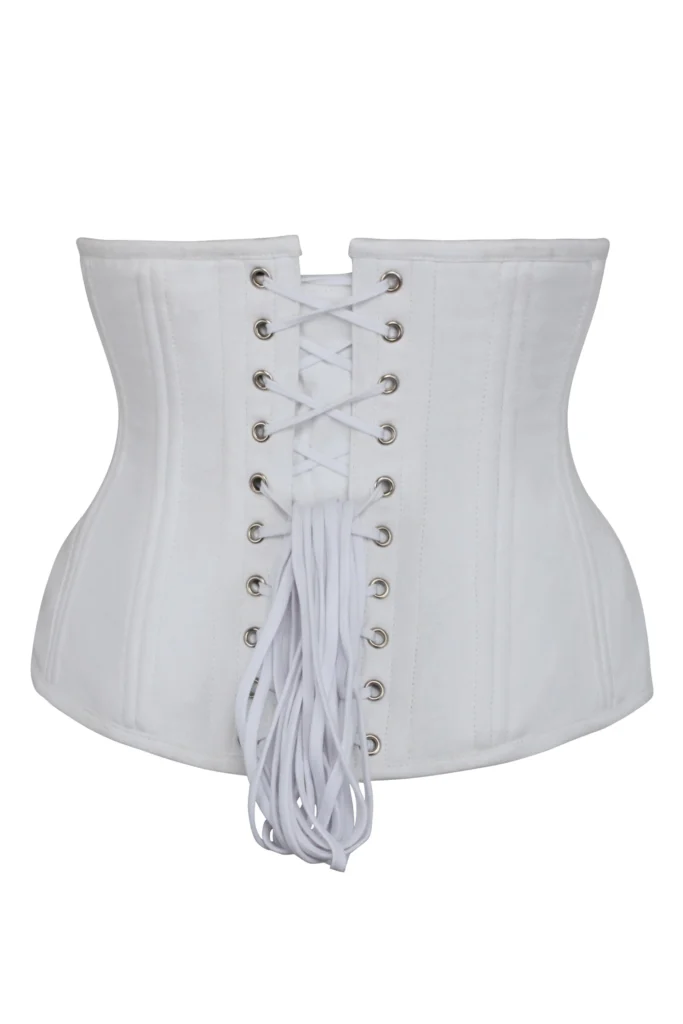 Underbust Waist Trainer in White Cotton Twill with Curved Hem