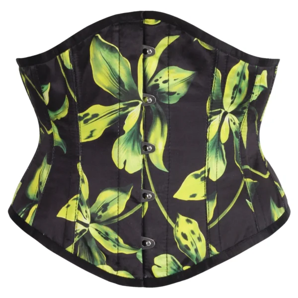 Green and Black Floral Print Waspie Corset