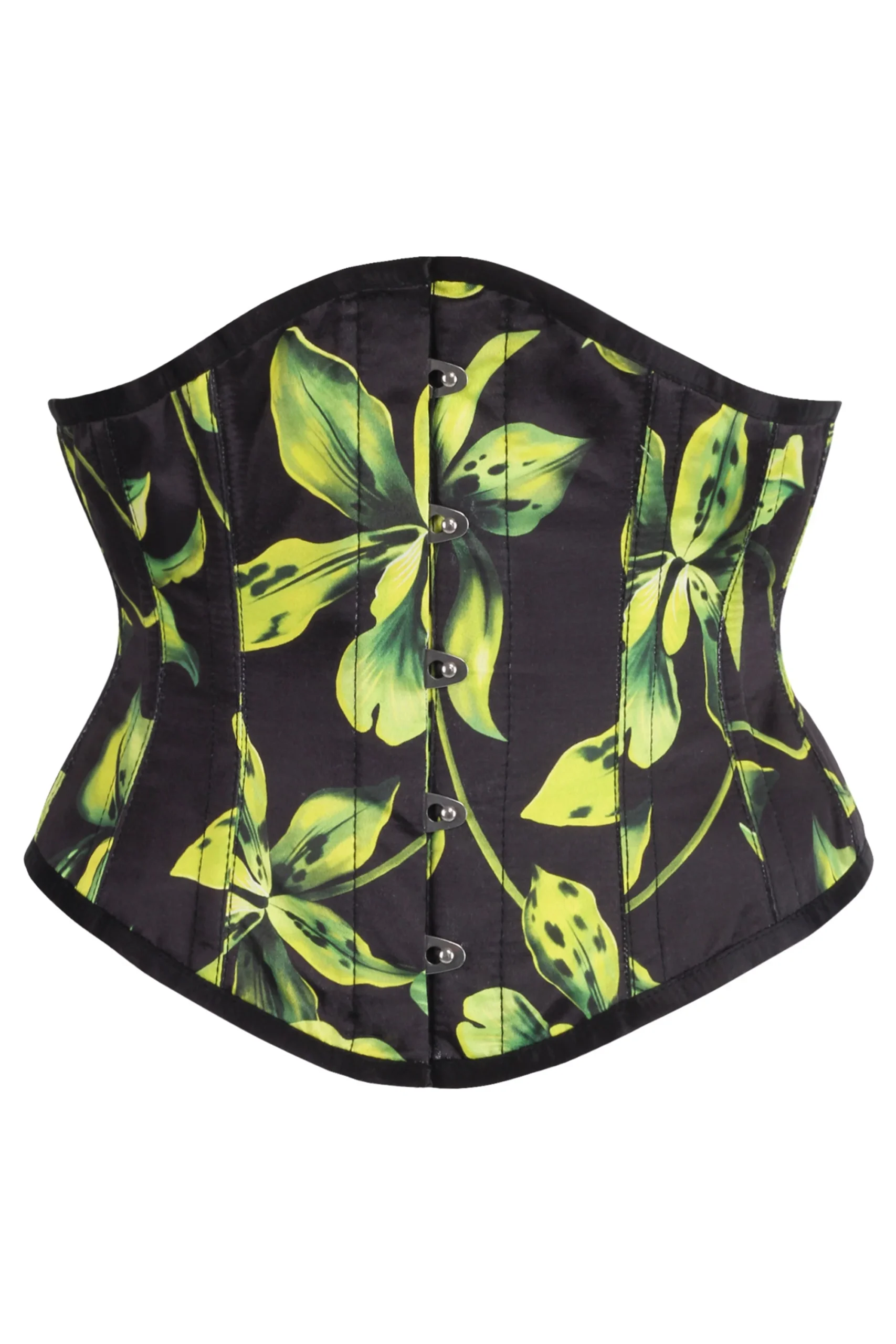 Green and Black Floral Print Waspie Corset Green and Black Floral Print Waspie Corset