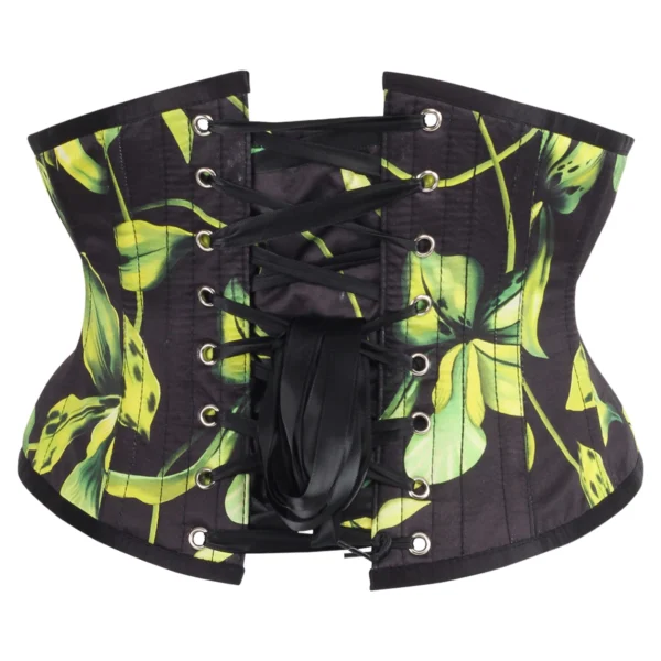 Green and Black Floral Print Waspie Corset