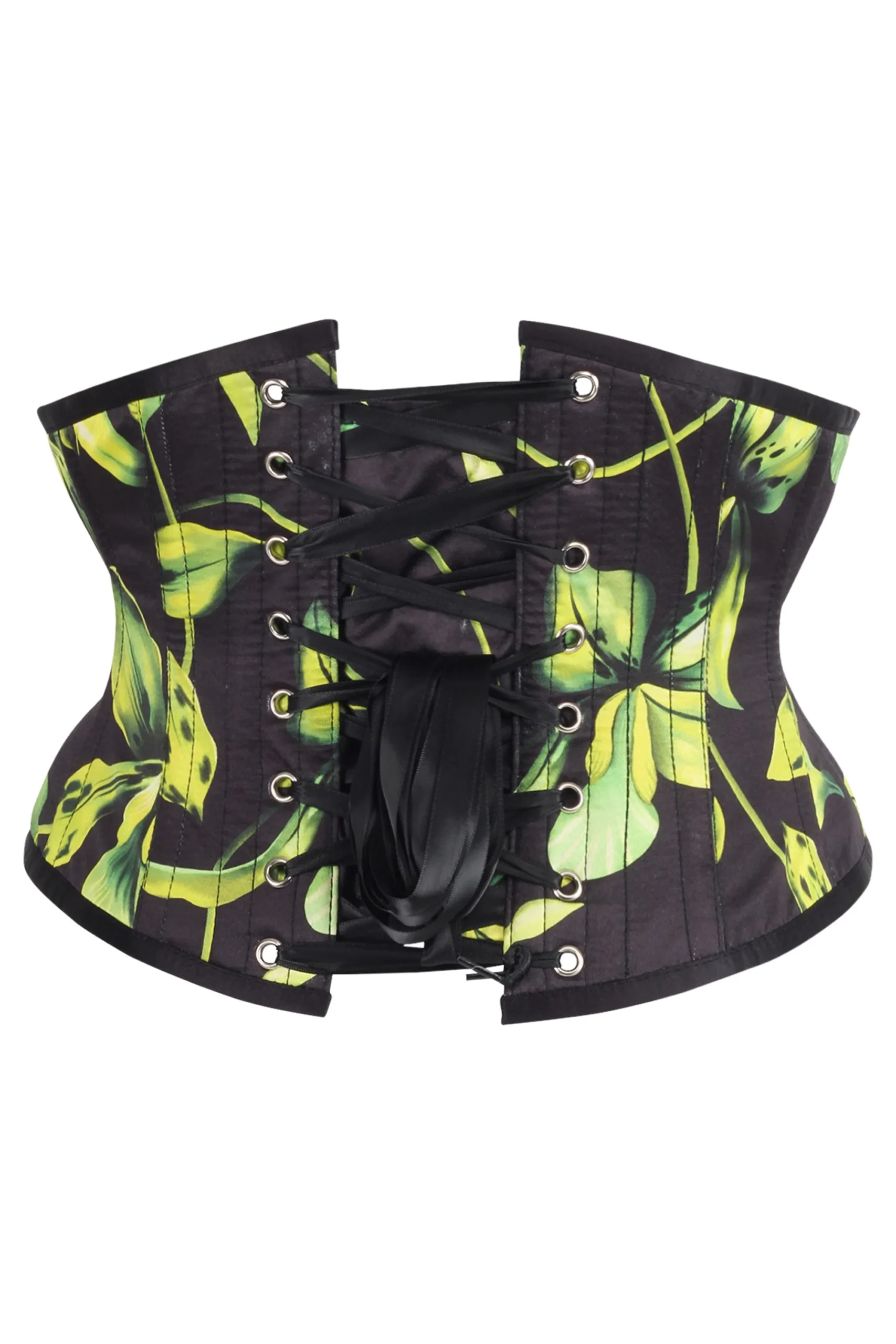 Green and Black Floral Print Waspie Corset Green and Black Floral Print Waspie Corset