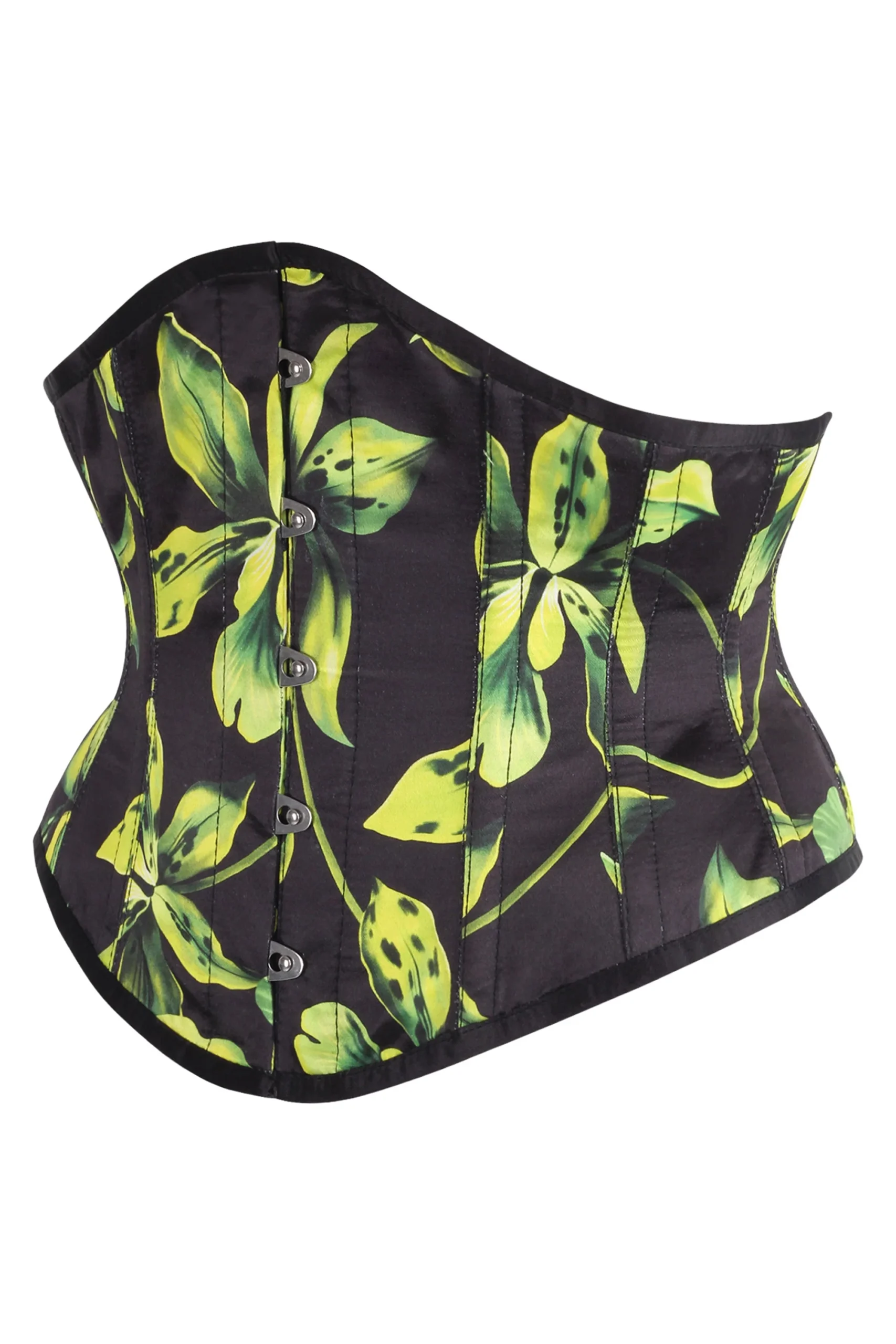 Green and Black Floral Print Waspie Corset Green and Black Floral Print Waspie Corset