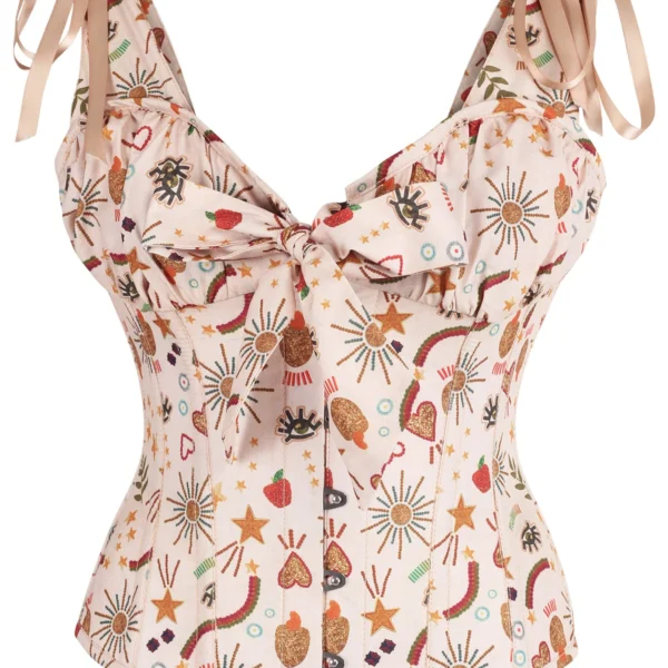 Cotton Print Corset Top with Bow Detail