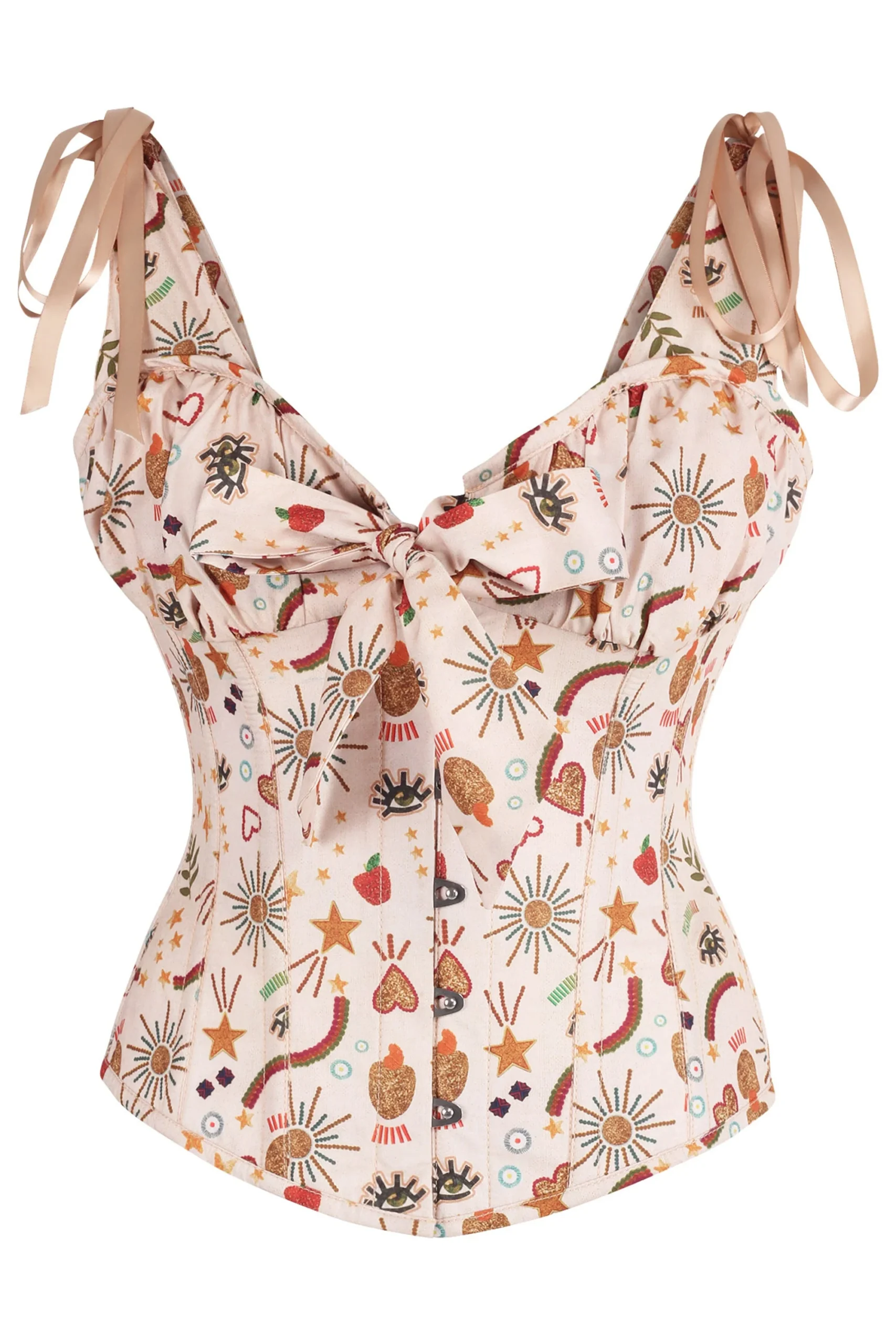 Cotton Print Corset Top with Bow Detail Cotton Print Corset Top with Bow Detail