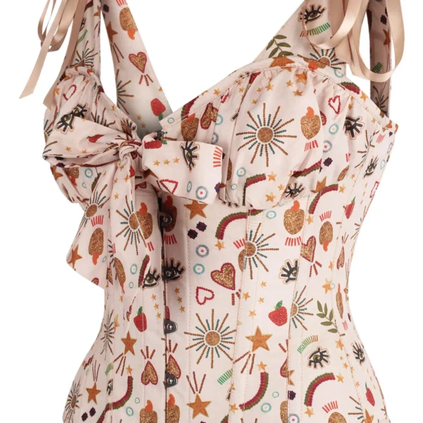 Cotton Print Corset Top with Bow Detail