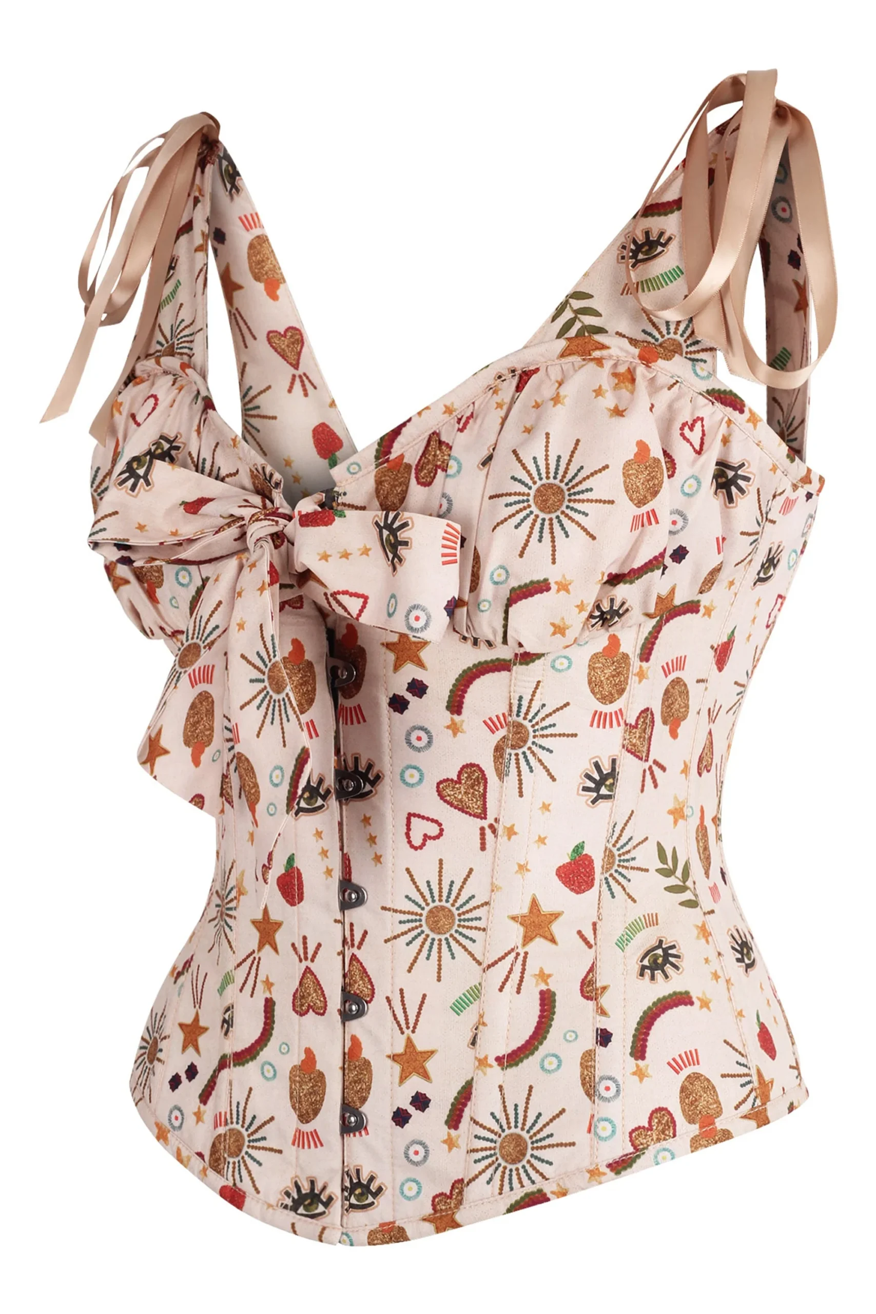 Cotton Print Corset Top with Bow Detail Cotton Print Corset Top with Bow Detail