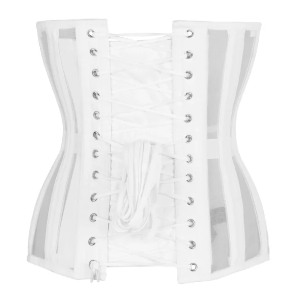 Longline Cotton and Mesh Underbust Corset in White