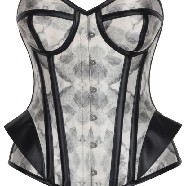 Shadow Grey Overbust Gothic Corset with Leather Trim