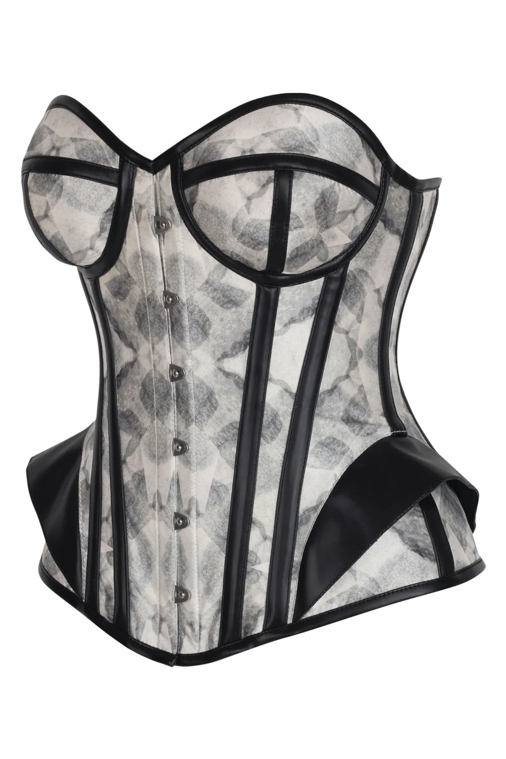 Shadow Grey Overbust Gothic Corset with Leather Trim Shadow Grey Overbust Gothic Corset with Leather Trim