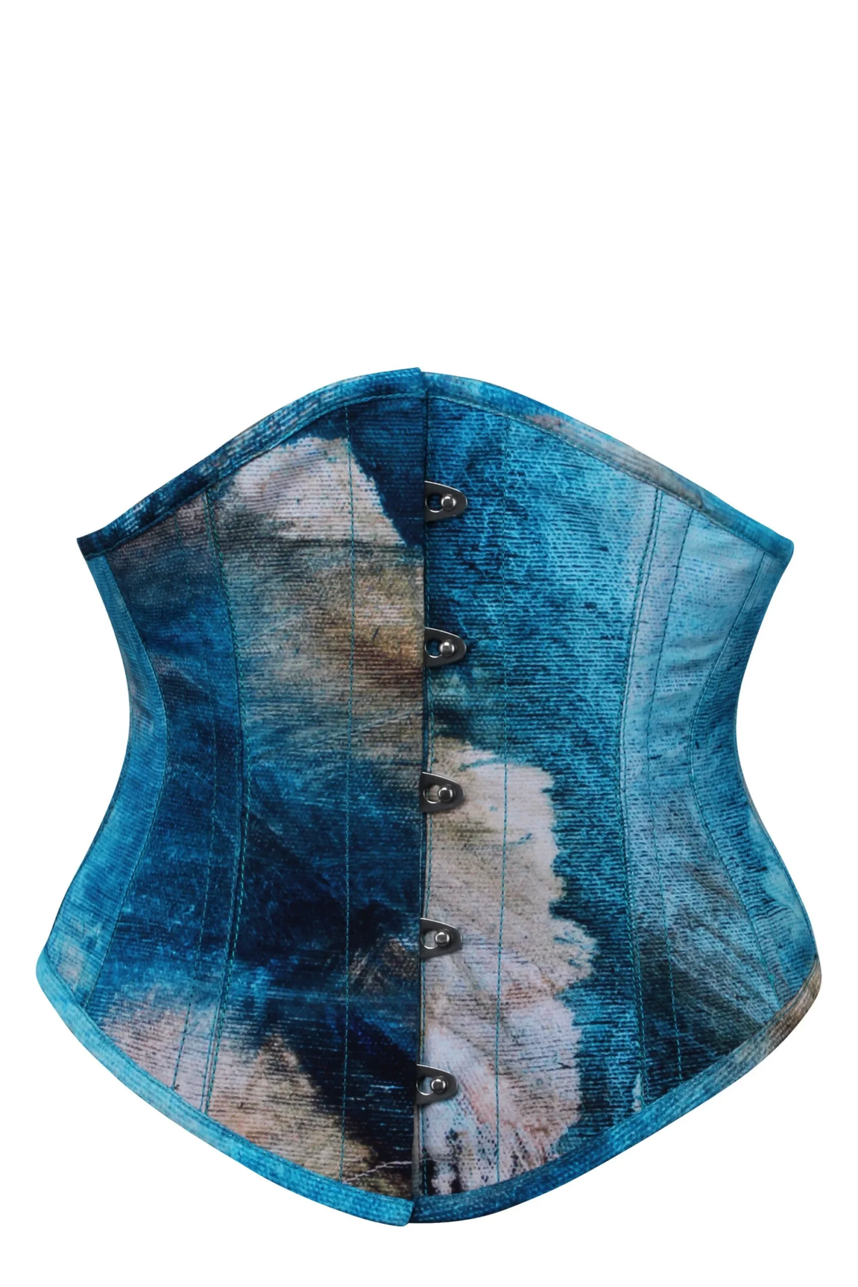 Abstract Brushed Opal Blue and Sand Waspie Corset Abstract Brushed Opal Blue and Sand Waspie Corset