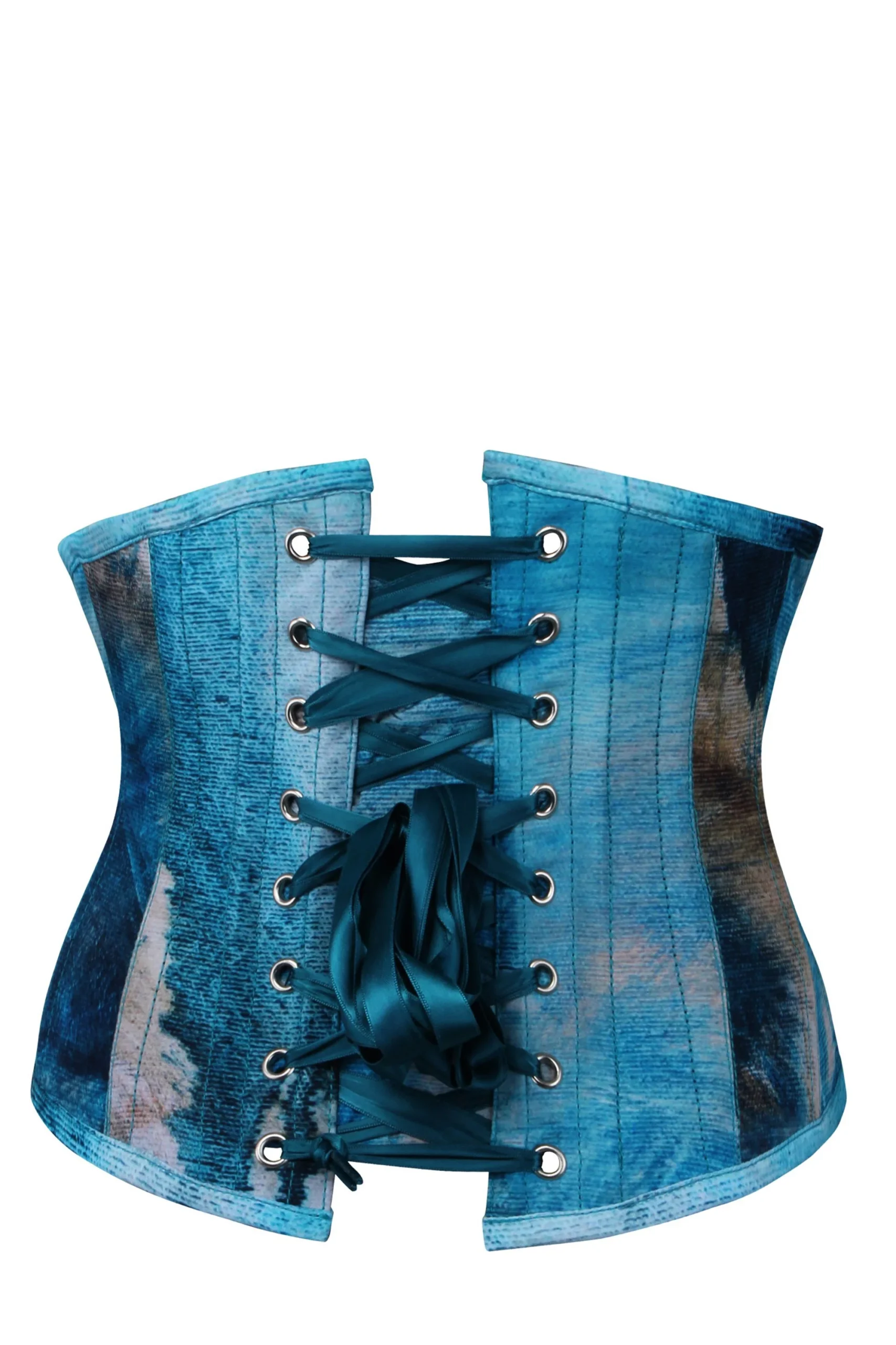 Abstract Brushed Opal Blue and Sand Waspie Corset Abstract Brushed Opal Blue and Sand Waspie Corset