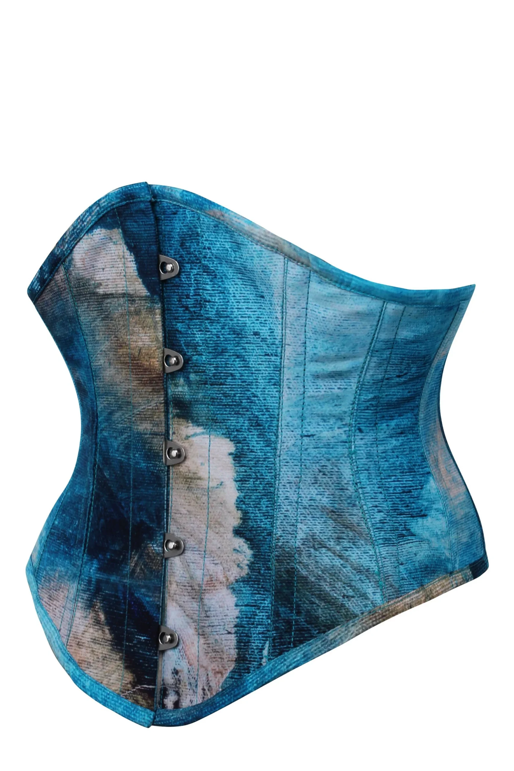 Abstract Brushed Opal Blue and Sand Waspie Corset Abstract Brushed Opal Blue and Sand Waspie Corset