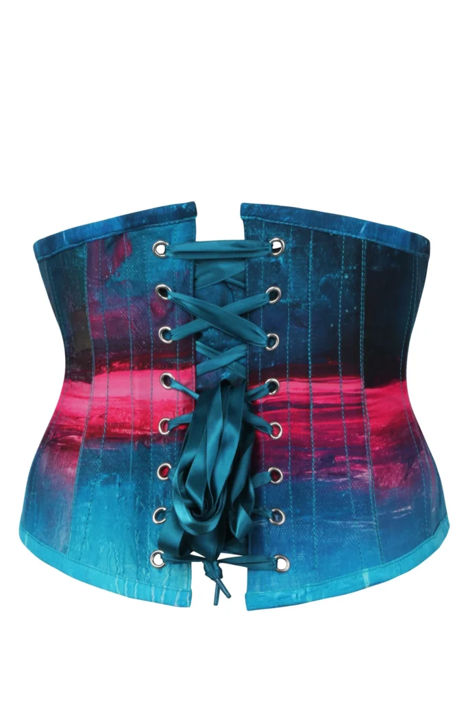 Stormy Night Blue and Pink Waspie Underbust Corset