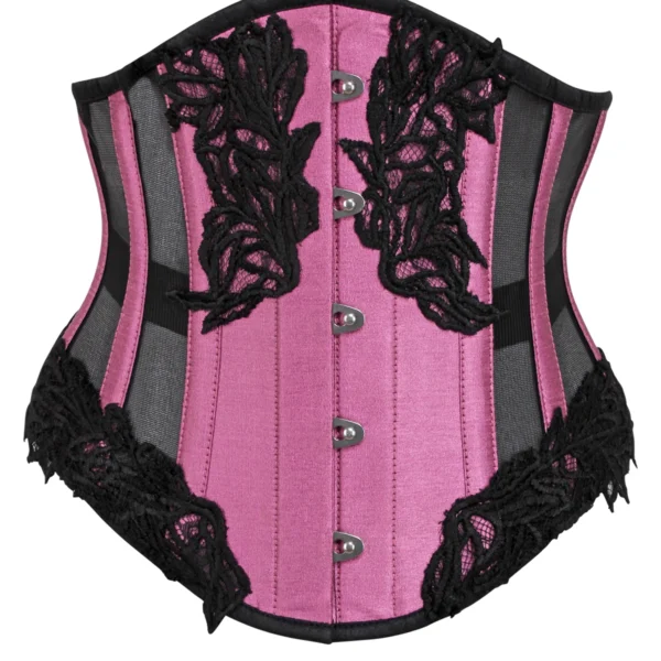 Pink Underbust Waspie Corset with Black Mesh Panels