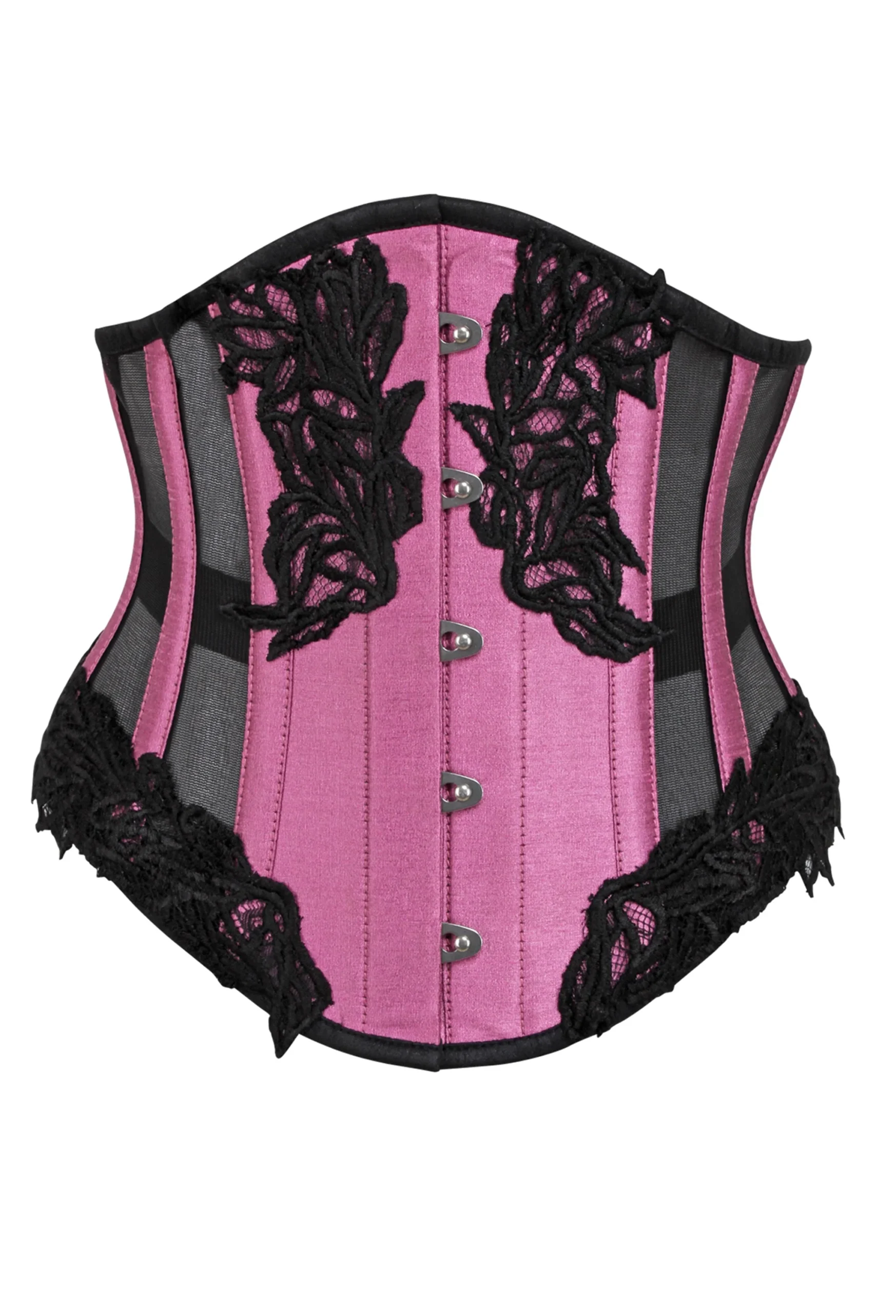 Pink Underbust Waspie Corset with Black Mesh Panels Pink Underbust Waspie Corset with Black Mesh Panels