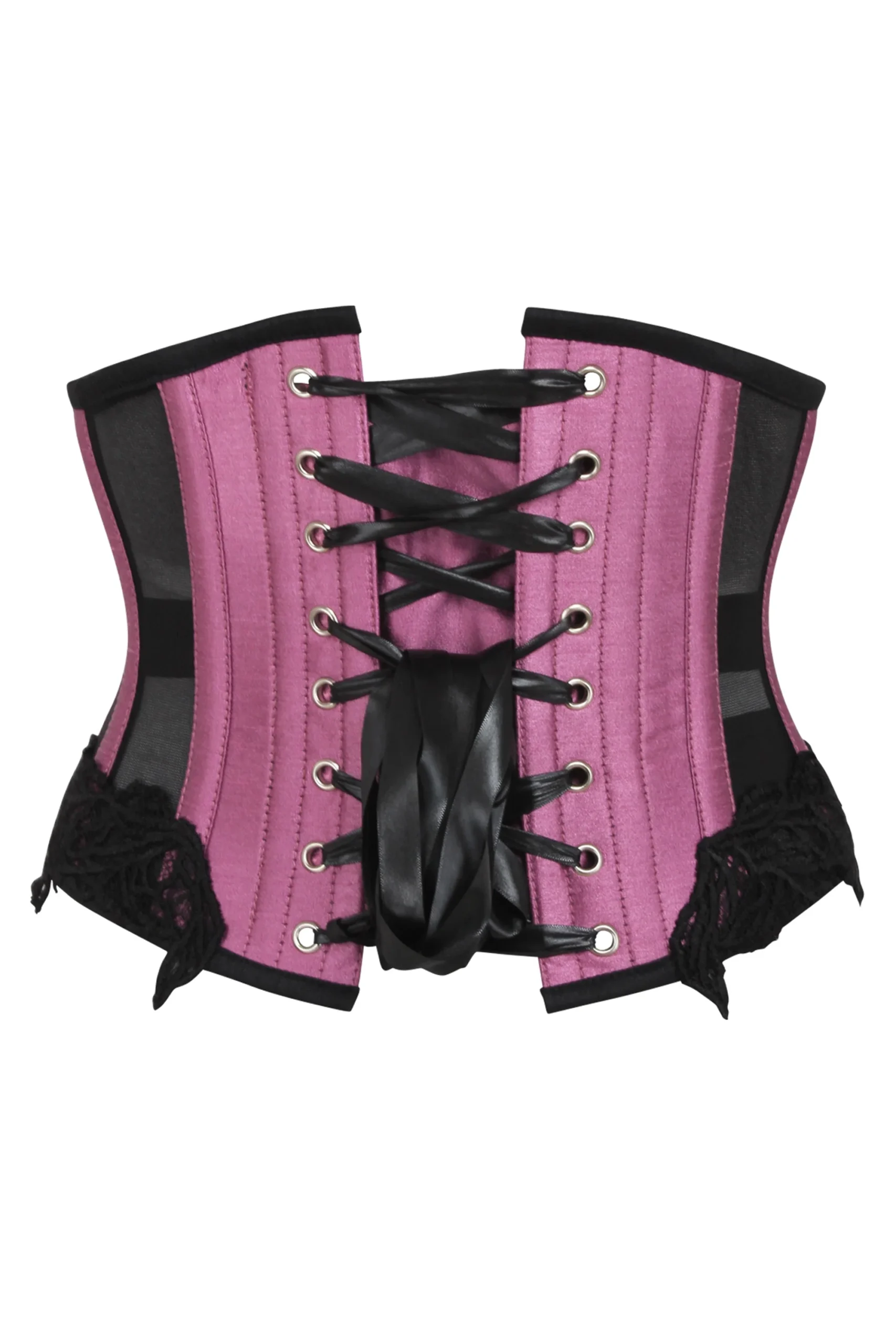 Pink Underbust Waspie Corset with Black Mesh Panels Pink Underbust Waspie Corset with Black Mesh Panels