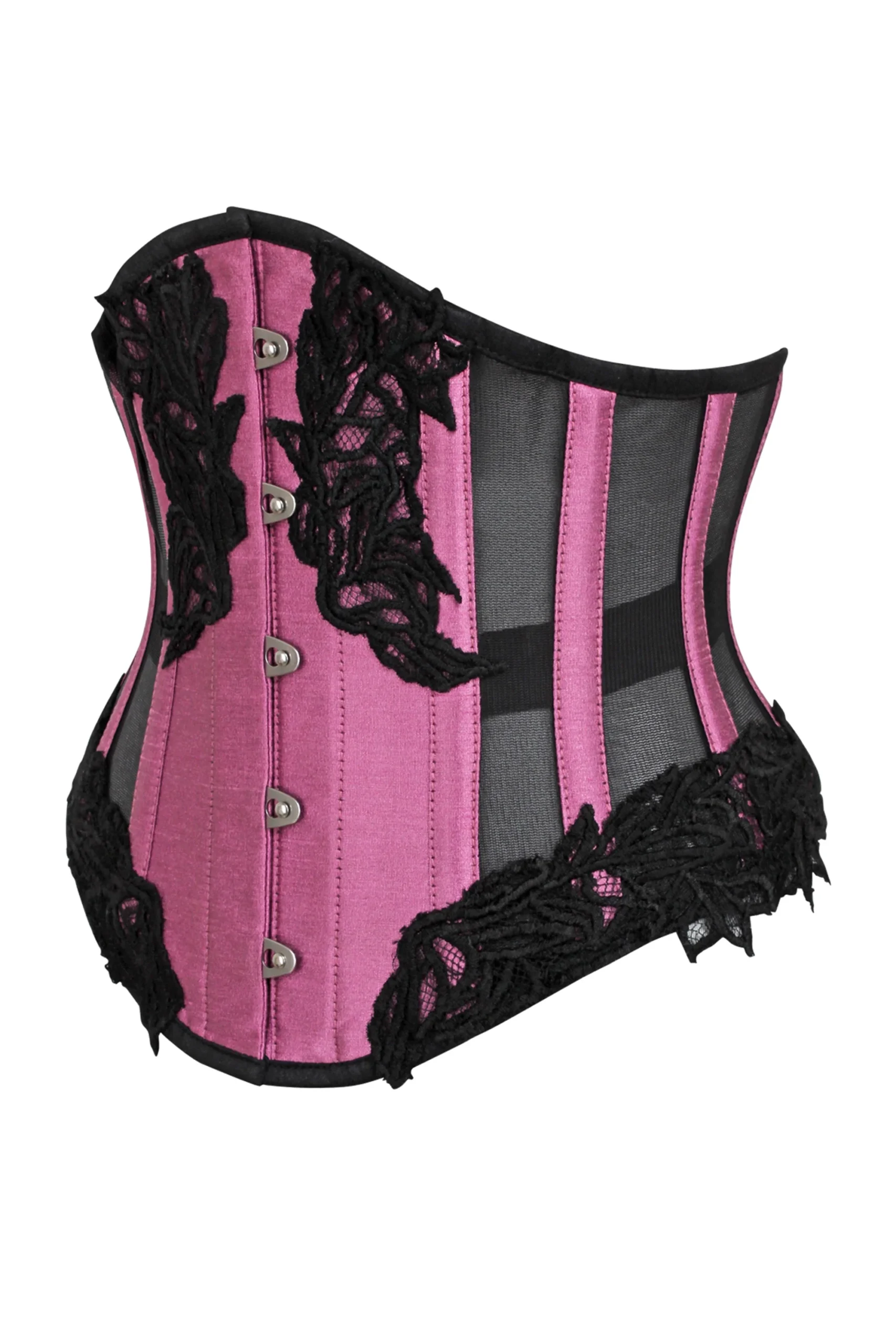 Pink Underbust Waspie Corset with Black Mesh Panels Pink Underbust Waspie Corset with Black Mesh Panels