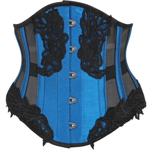Blue Underbust Waspie Corset with Black Mesh Panels