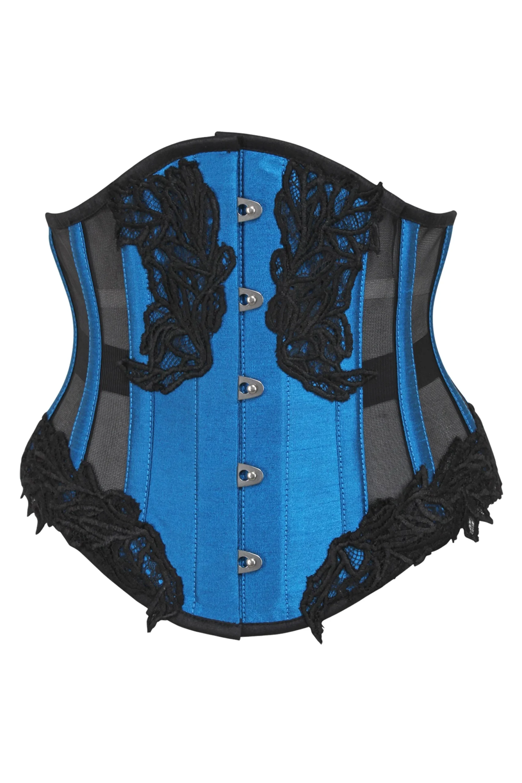 Blue Underbust Waspie Corset with Black Mesh Panels Blue Underbust Waspie Corset with Black Mesh Panels
