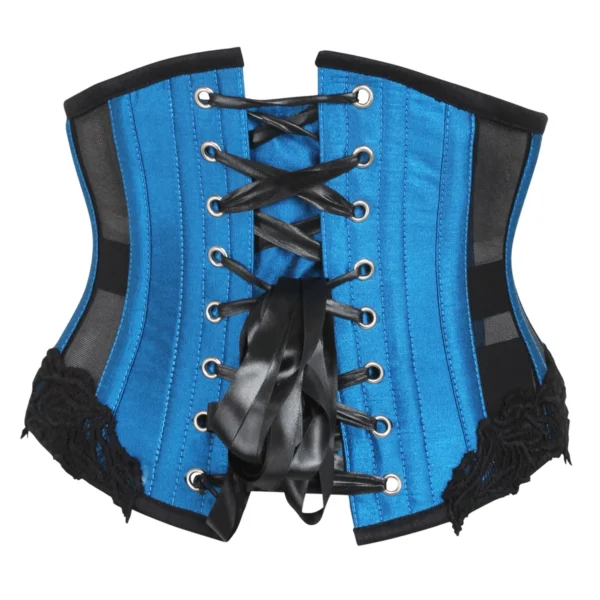 Blue Underbust Waspie Corset with Black Mesh Panels