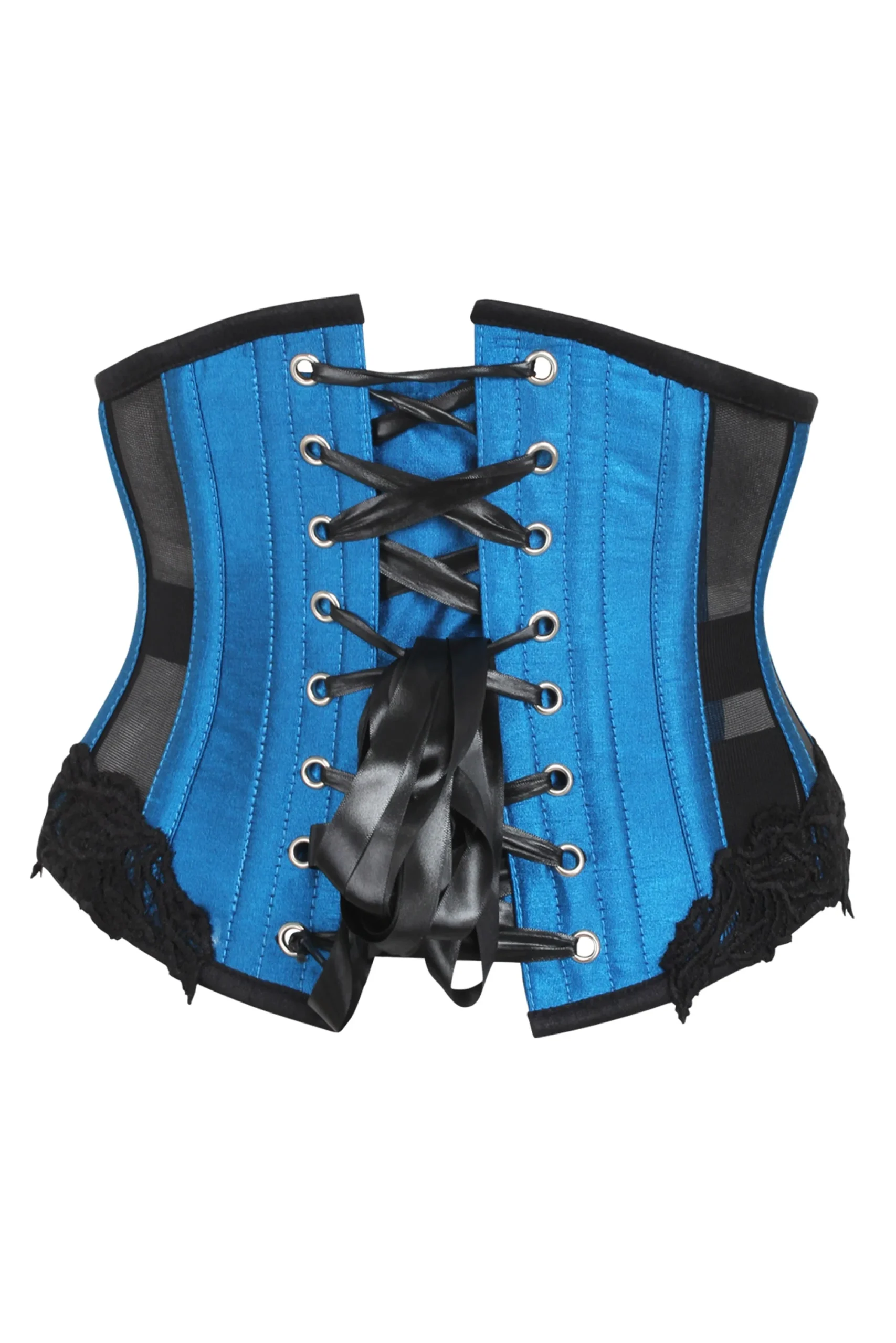 Blue Underbust Waspie Corset with Black Mesh Panels Blue Underbust Waspie Corset with Black Mesh Panels