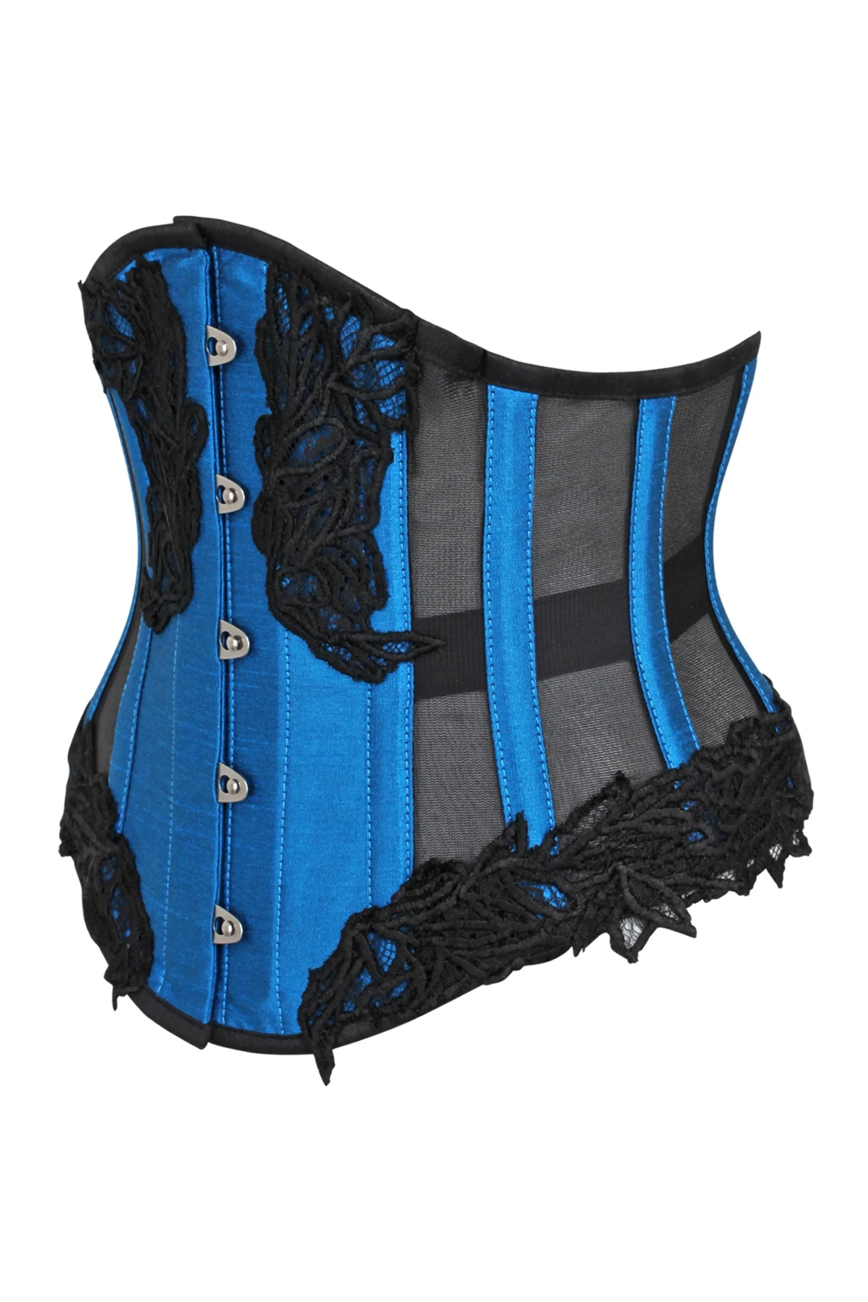 Blue Underbust Waspie Corset with Black Mesh Panels Blue Underbust Waspie Corset with Black Mesh Panels