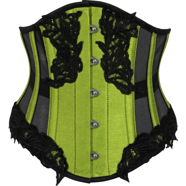Green Underbust Waspie Corset with Black Mesh Panels