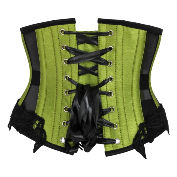 Green Underbust Waspie Corset with Black Mesh Panels
