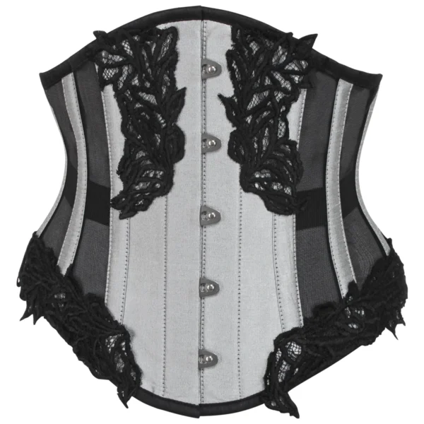 Silver Underbust Waspie Corset with Black Mesh Panels