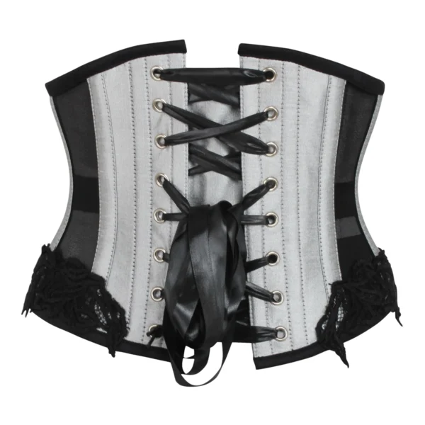Silver Underbust Waspie Corset with Black Mesh Panels