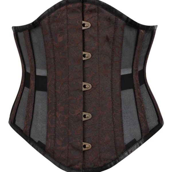 Brown Brocade Underbust Waspie Corset with Mesh