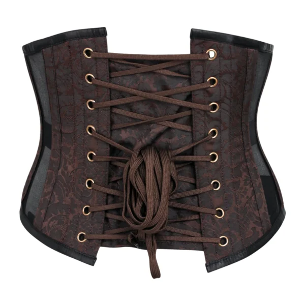 Brown Brocade Underbust Waspie Corset with Mesh