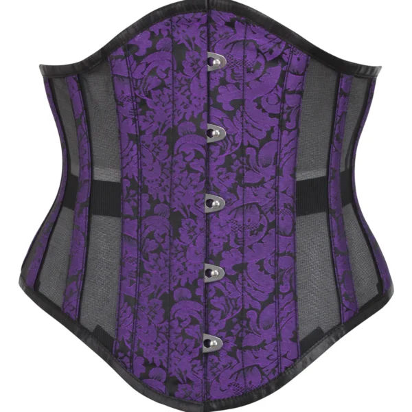 Purple Brocade Waspie Corset with Mesh Panels