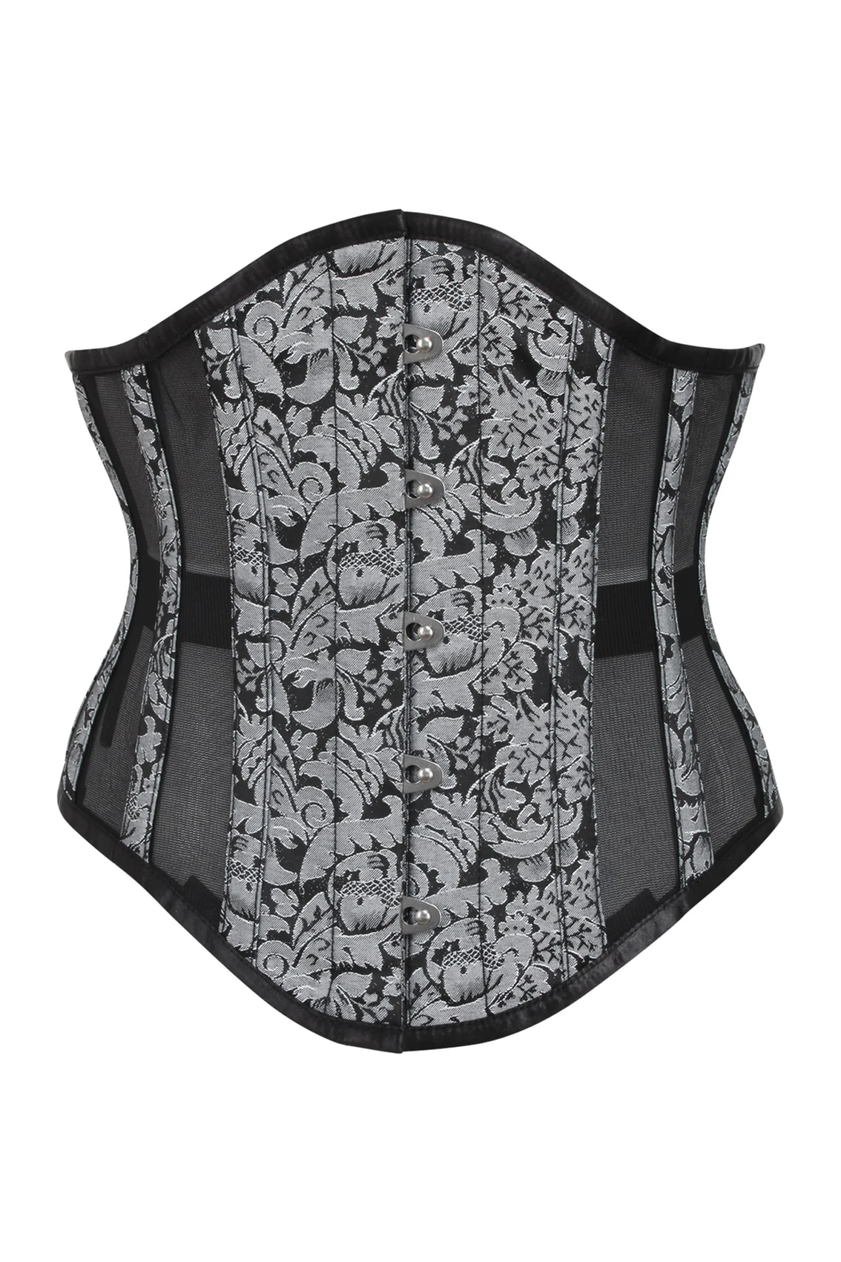 Silver Brocade Underbust Corset with Mesh Panels Silver Brocade Underbust Corset with Mesh Panels
