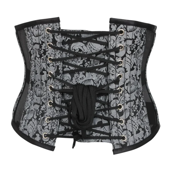 Silver Brocade Underbust Corset with Mesh Panels
