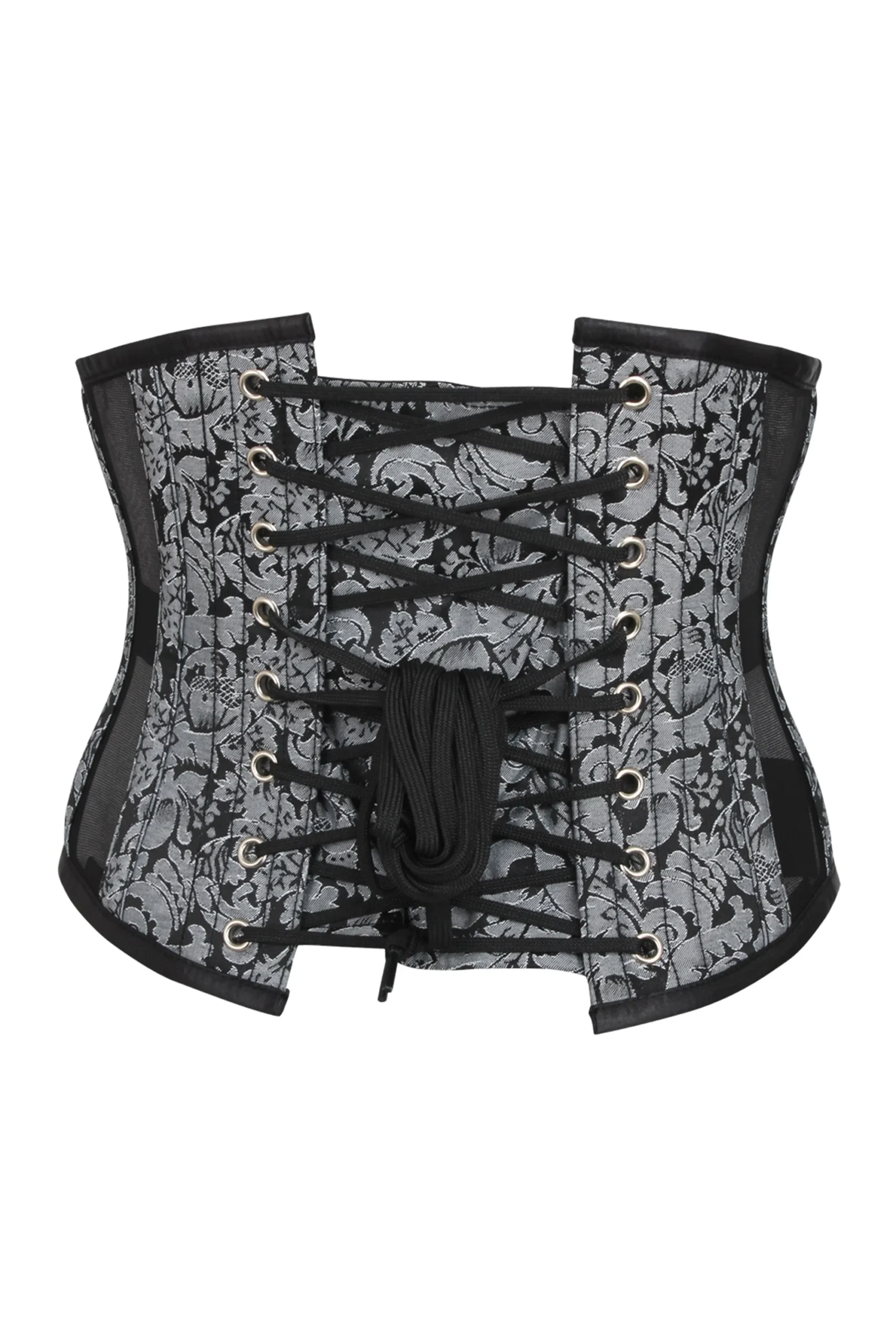 Silver Brocade Underbust Corset with Mesh Panels Silver Brocade Underbust Corset with Mesh Panels