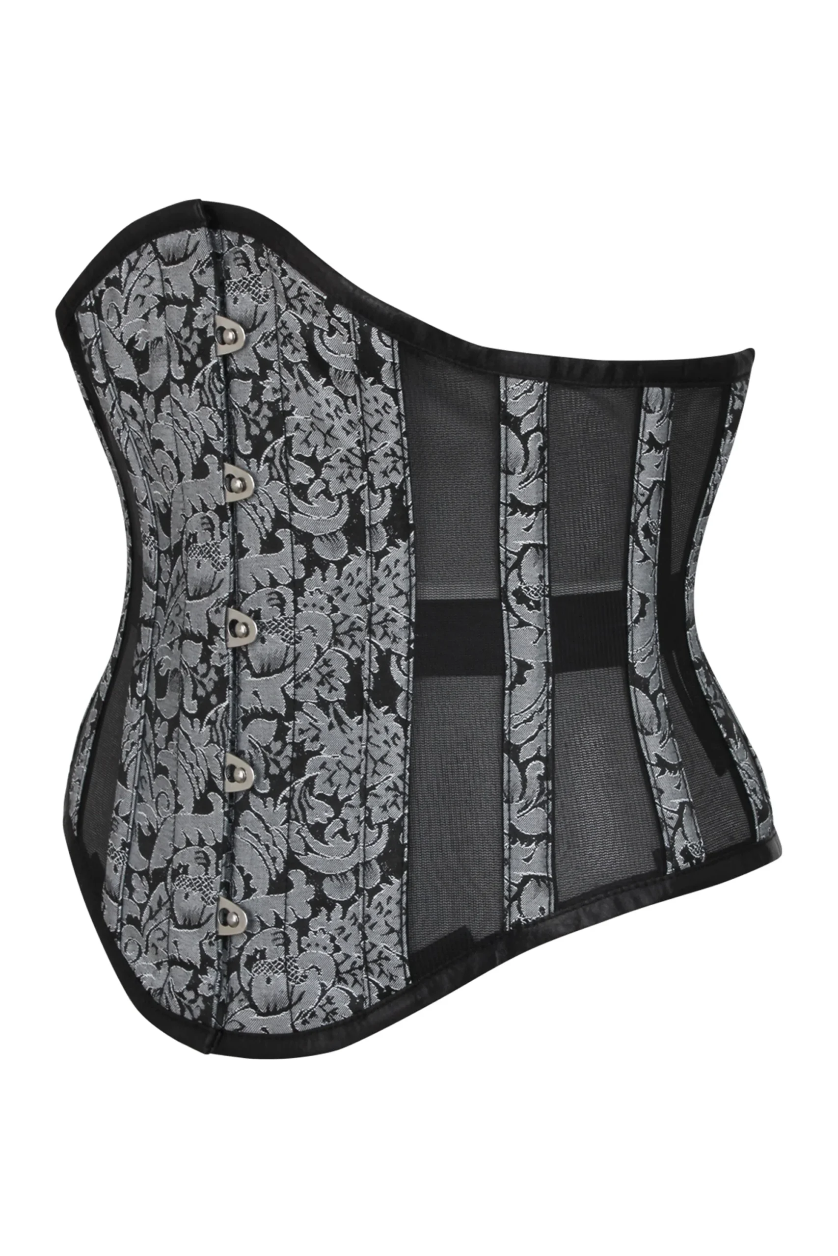 Silver Brocade Underbust Corset with Mesh Panels Silver Brocade Underbust Corset with Mesh Panels