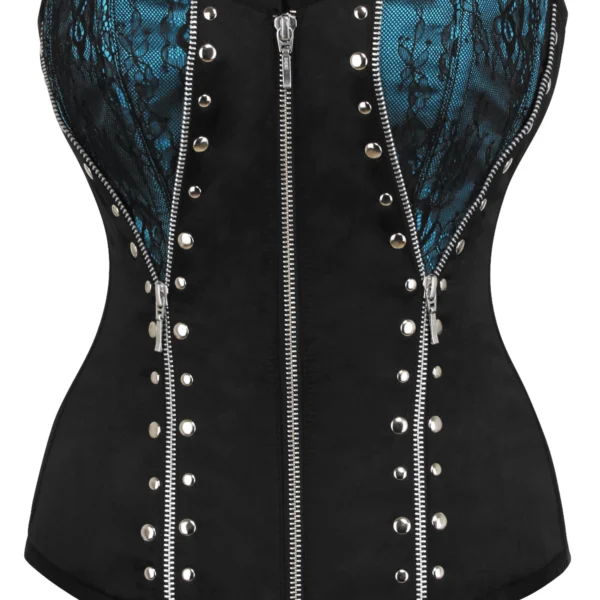 Turquoise and Black Overbust Gothic Corset with Zips