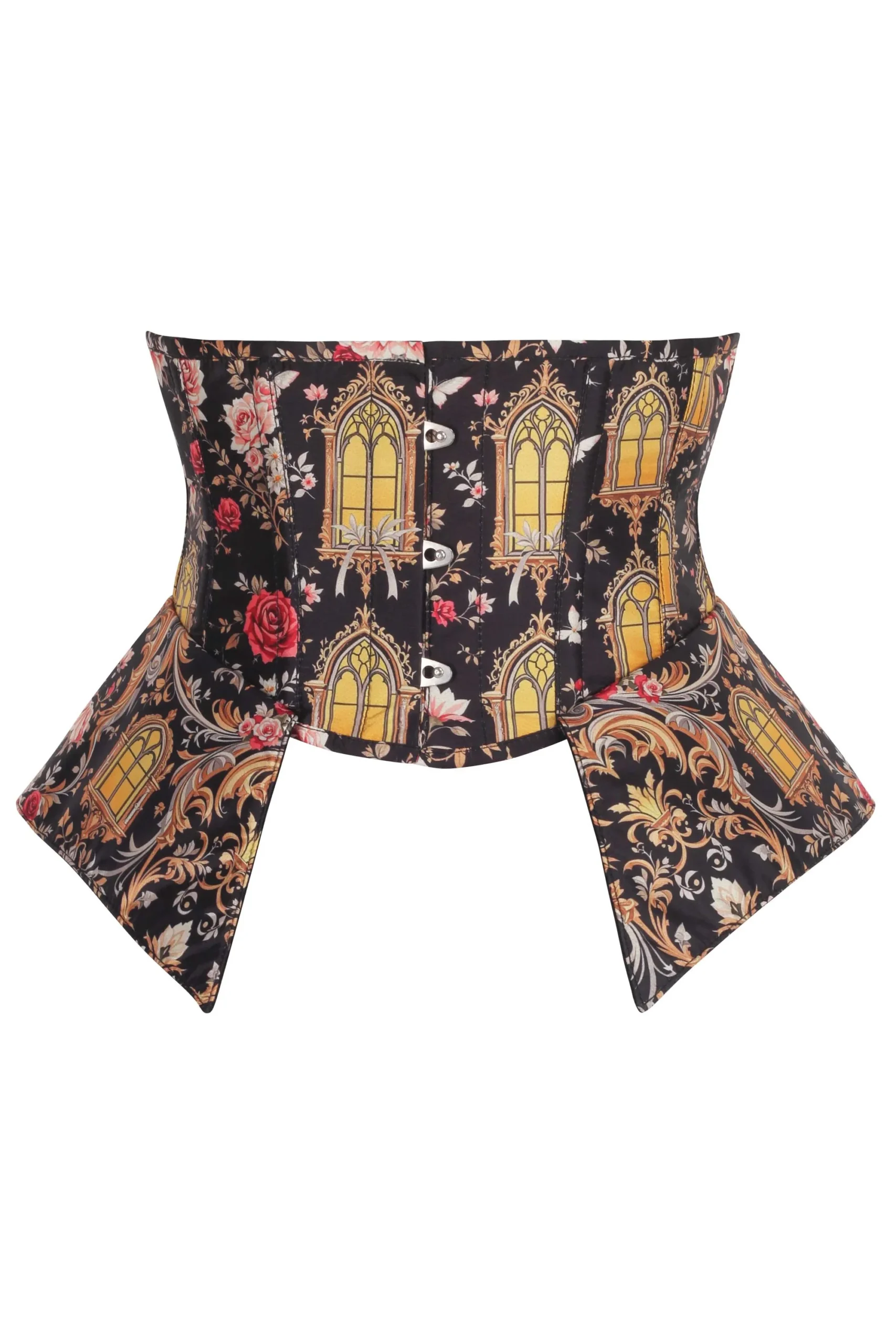 Gothic Cathedral Print Underbust Corset with Skirt Panels Gothic Cathedral Print Underbust Corset with Skirt Panels