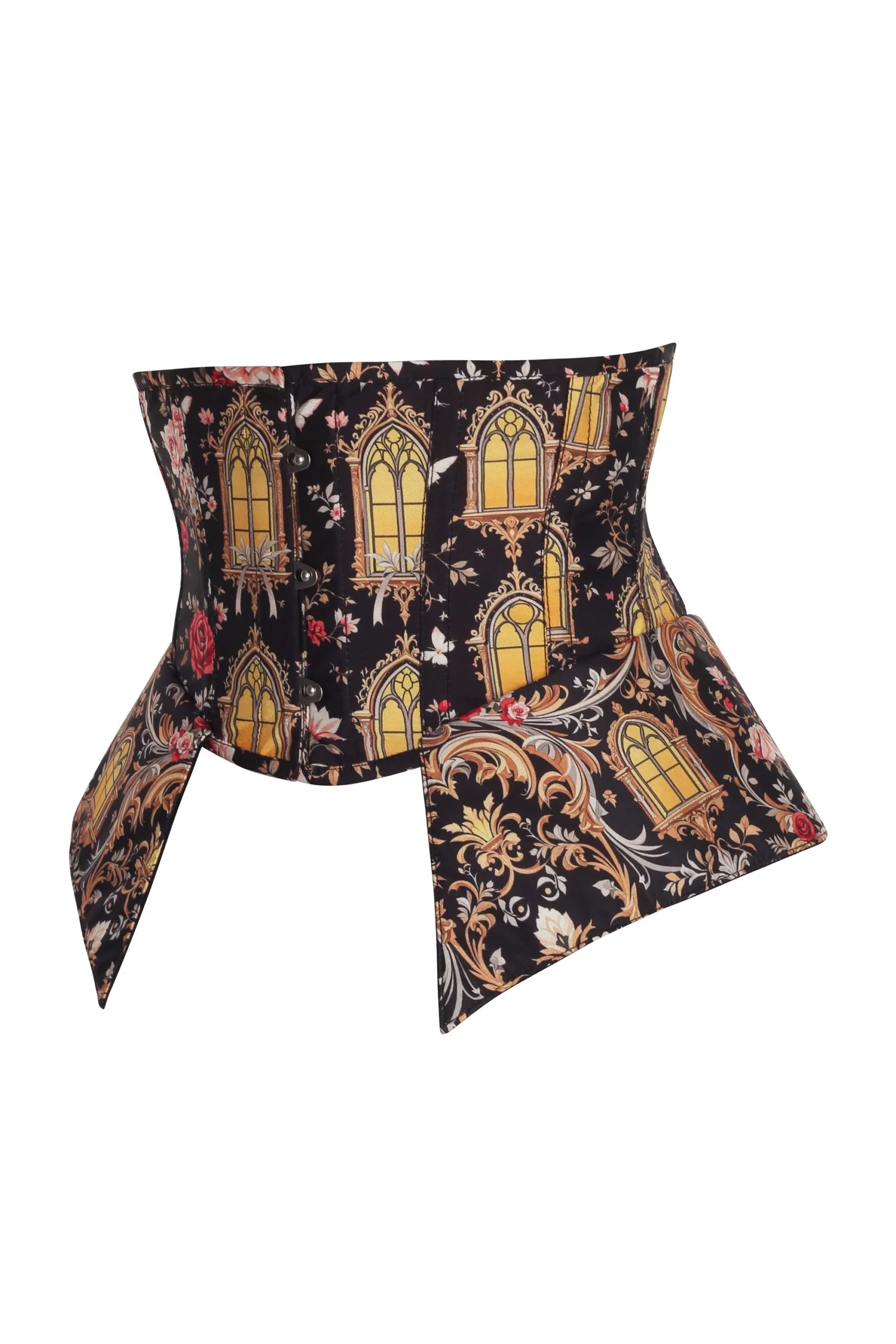 Gothic Cathedral Print Underbust Corset with Skirt Panels Gothic Cathedral Print Underbust Corset with Skirt Panels