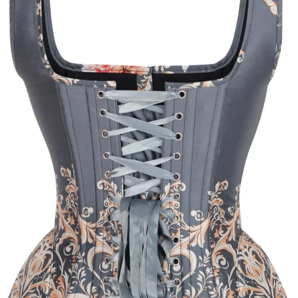 Vintage Blue Floral Overbust Corset with Shoulder Straps