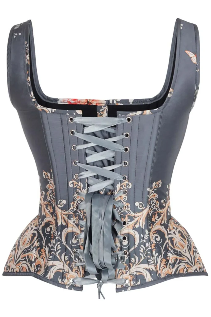 Vintage Blue Floral Overbust Corset with Shoulder Straps