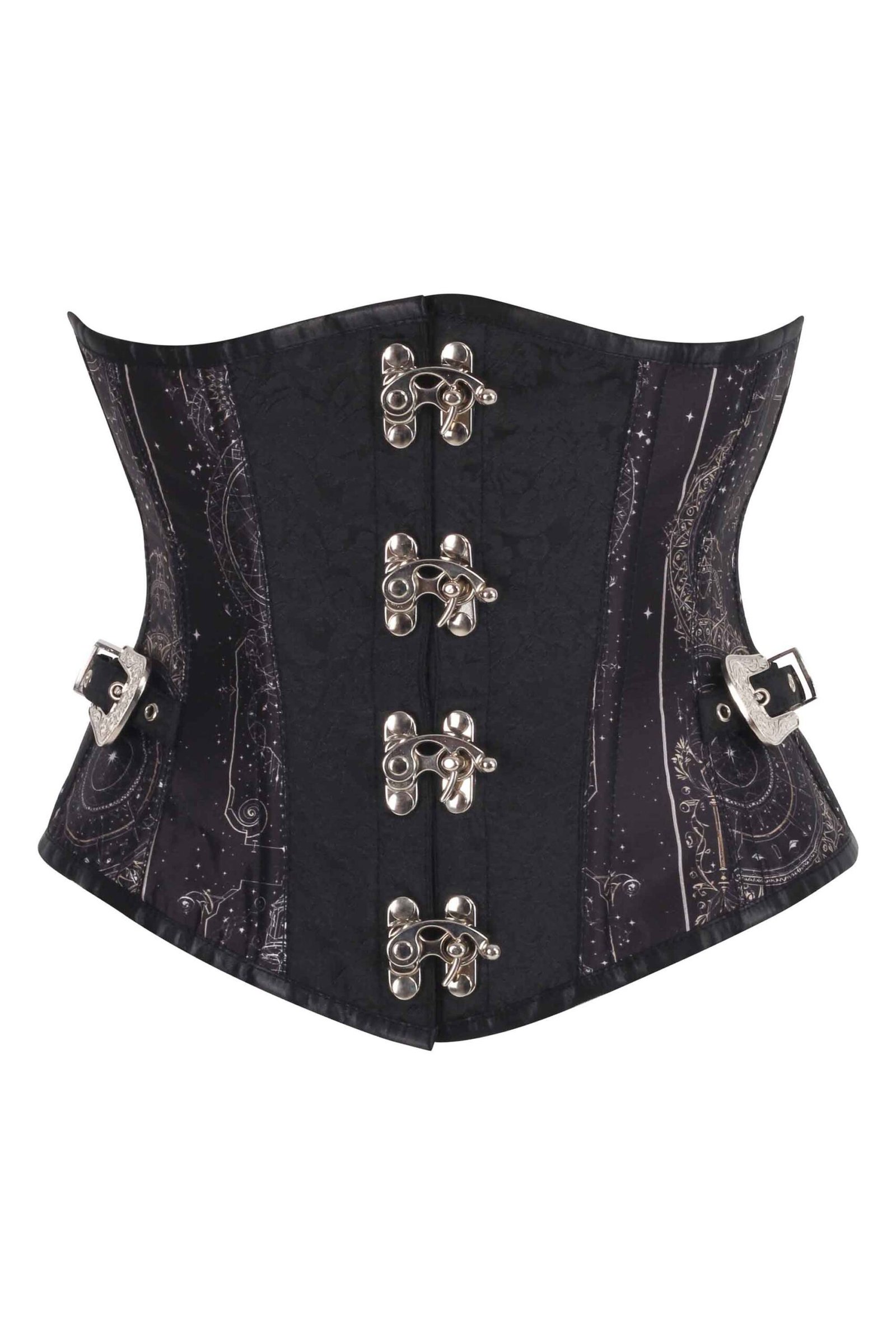 Black Underbust Gothic Corset with Ornate Swing Hooks Black Underbust Gothic Corset with Ornate Swing Hooks